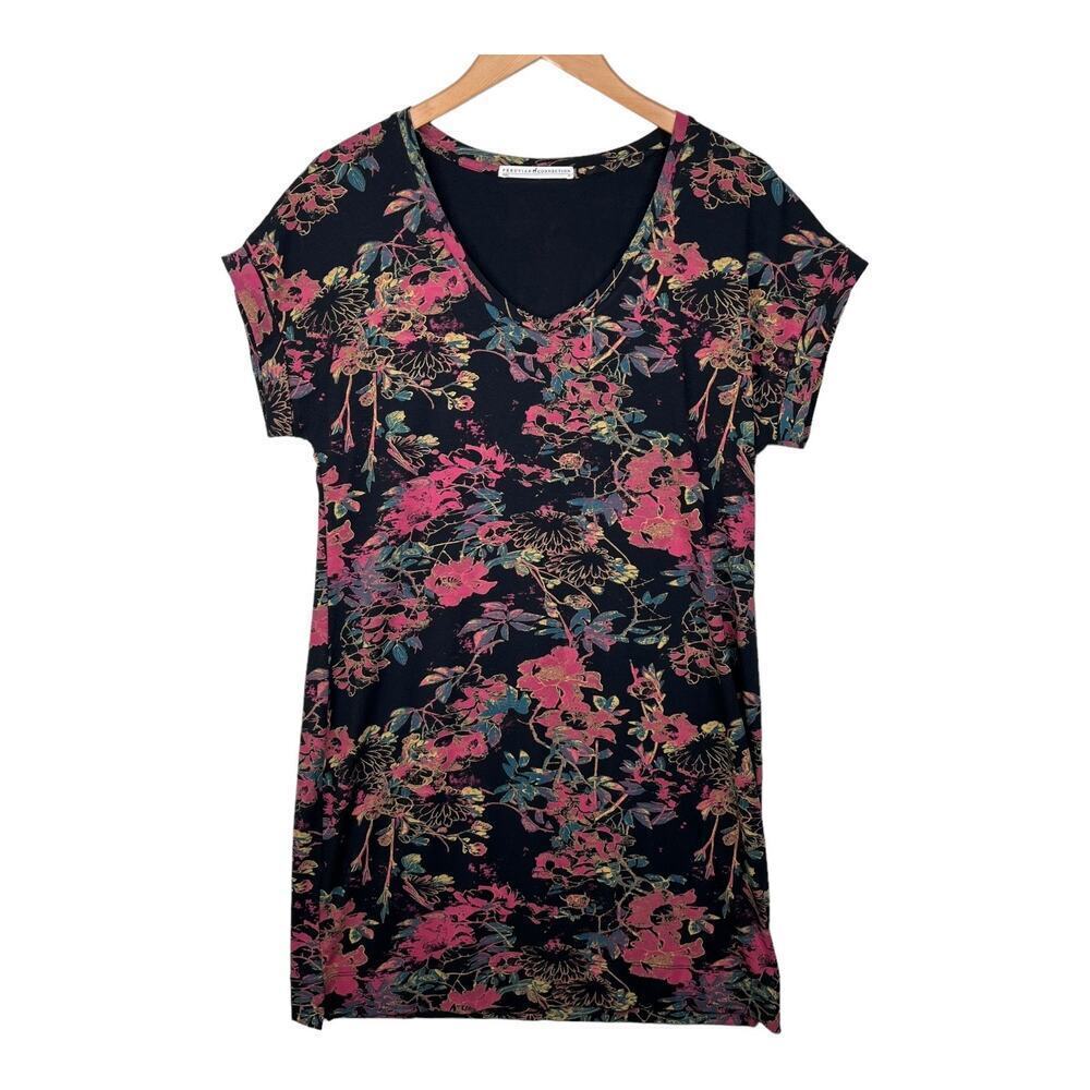Peruvian Collection Red Floral Print T-Shirt Tunic Above the Knee Dress Medium